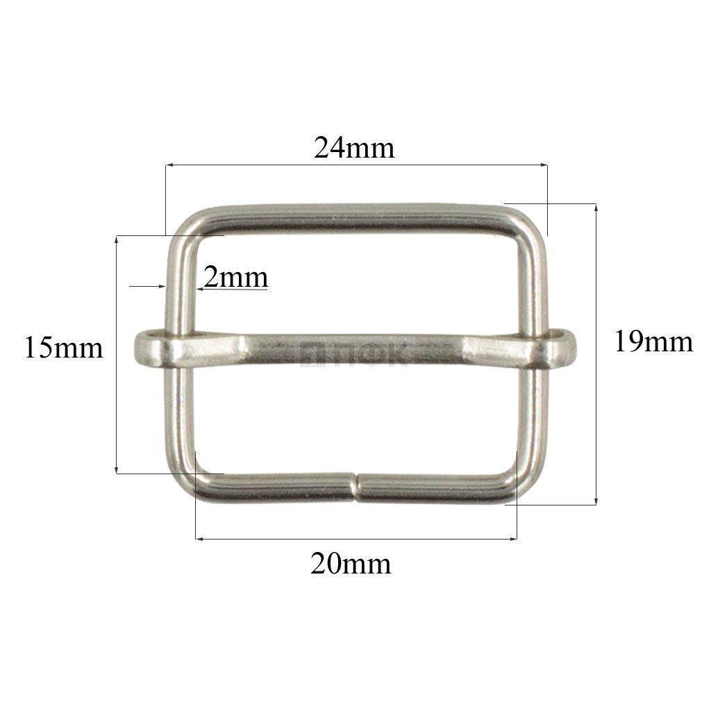 Пряжка регулировочная 20мм (толщ 2мм) цв никель (уп 1000шт)