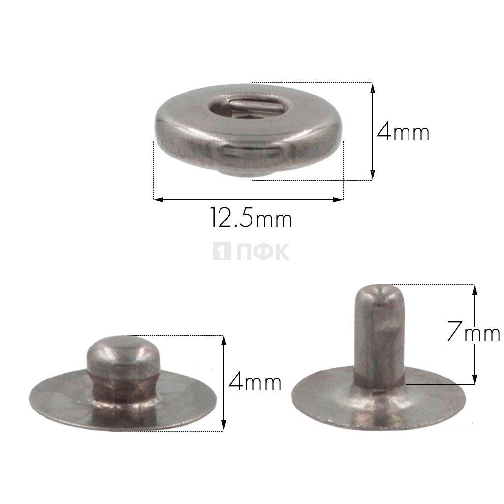 3 Части кнопки для одежды 12,5мм Альфа сталь цв никель тем (уп 1440шт) STRONG  — ПФКР 3 Части кнопки для одежды 12,5мм Альфа сталь цв никель тем (уп 1440шт) STRONG