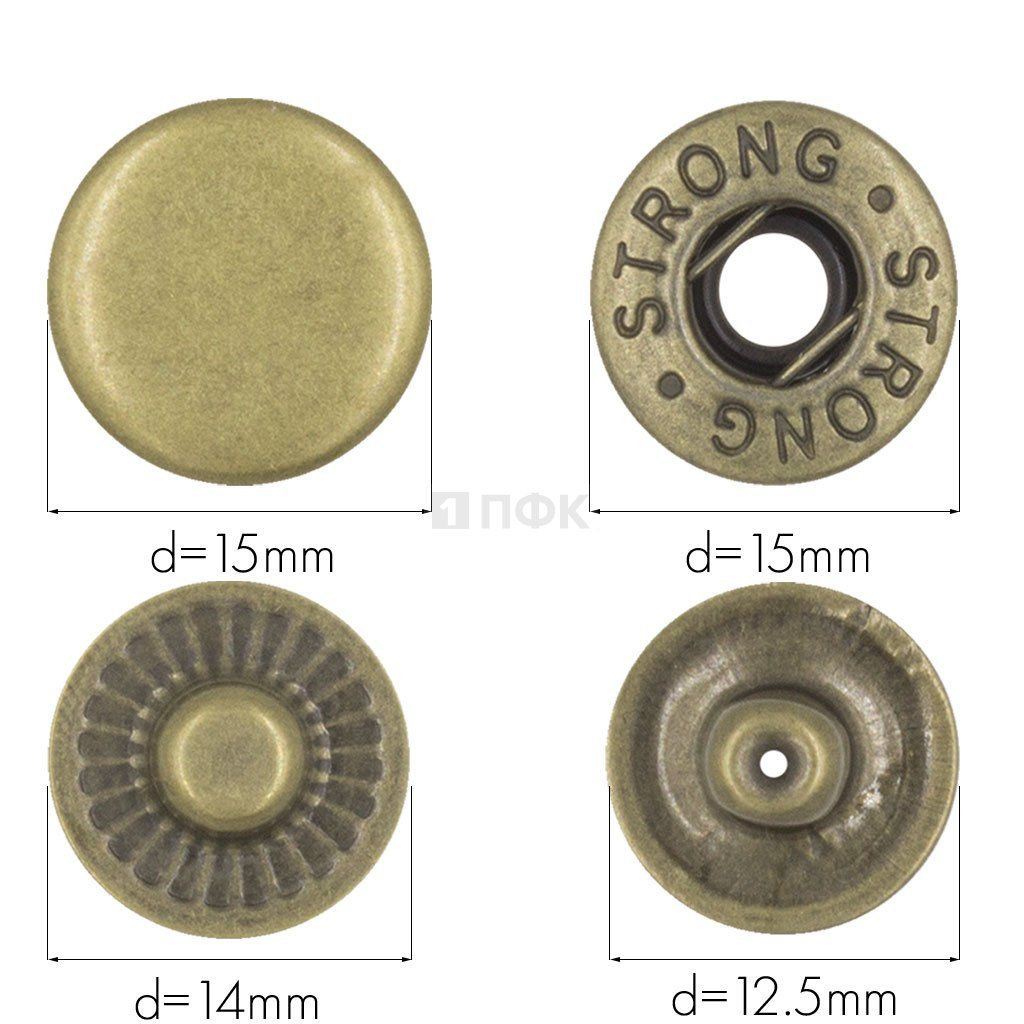 Кнопка для одежды 15мм Альфа сталь цв антик (уп 720шт) STRONG