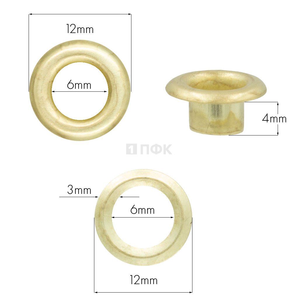 Люверсы №4 6мм латунь цв золото (уп 5000шт) 