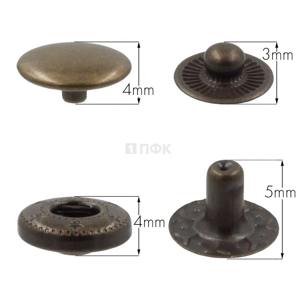Кнопка для одежды 10мм Альфа сталь цв антик (уп 1440шт) STORM