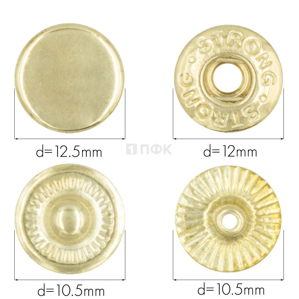 Кнопка для одежды 12,5мм Альфа сталь цв золото (уп 1440шт) STRONG