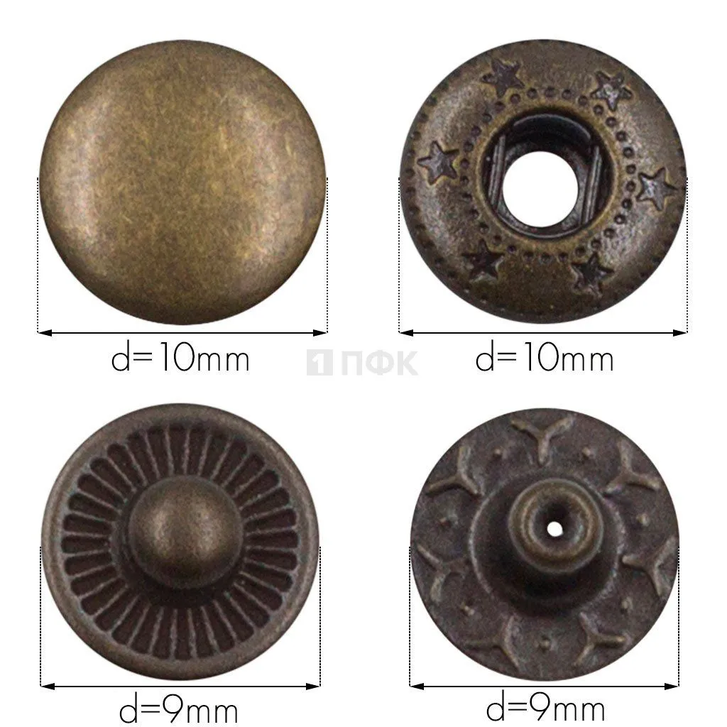 Кнопка для одежды 10мм Альфа сталь цв антик (уп 1440шт) STORM